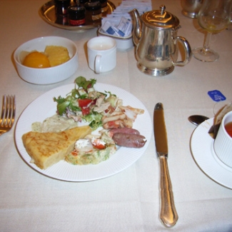 July 18: Madrid Breakfast at Hotel Spanish omelet, too