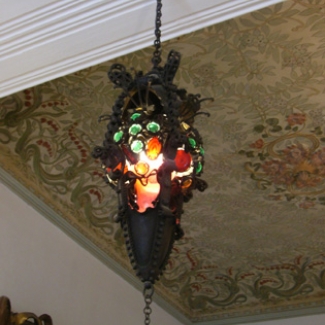 A wrought iron lamp in Guell Hall
