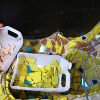 Venetian colored glass plates were used for the mosaic